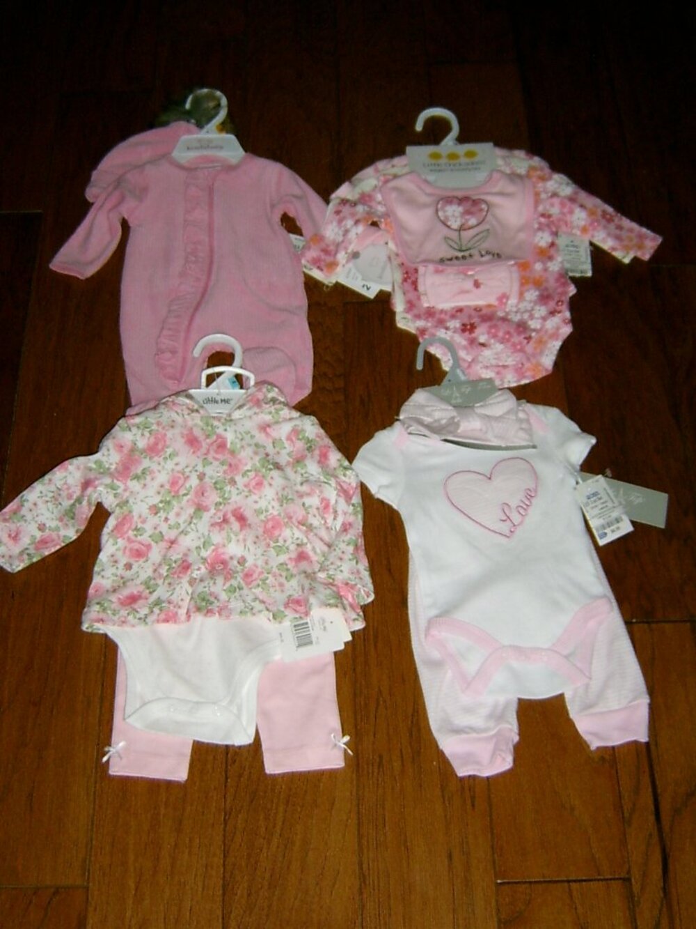Lot of 4 Infant Baby Girl Outfit Sets, 0-3 & 6 Months, NEW WITH TAG